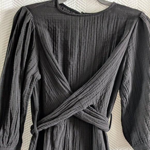 Zara Black Cotton Gauze Midi Dress with Slits and Back Tie Size Small Minimalist - Picture 6 of 12